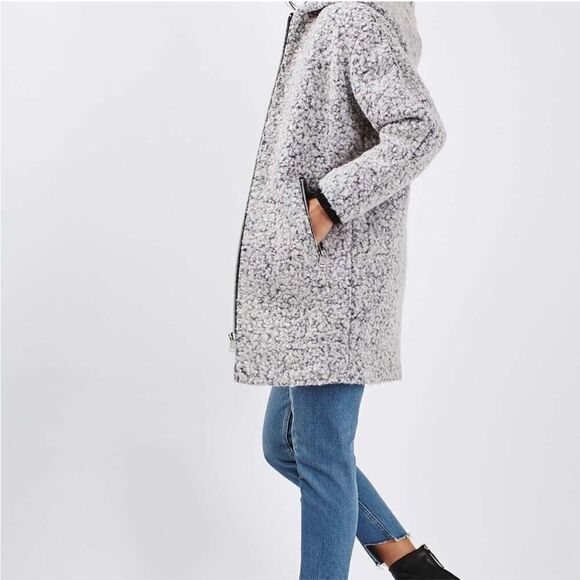 Topshop Abigail boucle grey wool blend coat size 8 - Picture 5 of 13